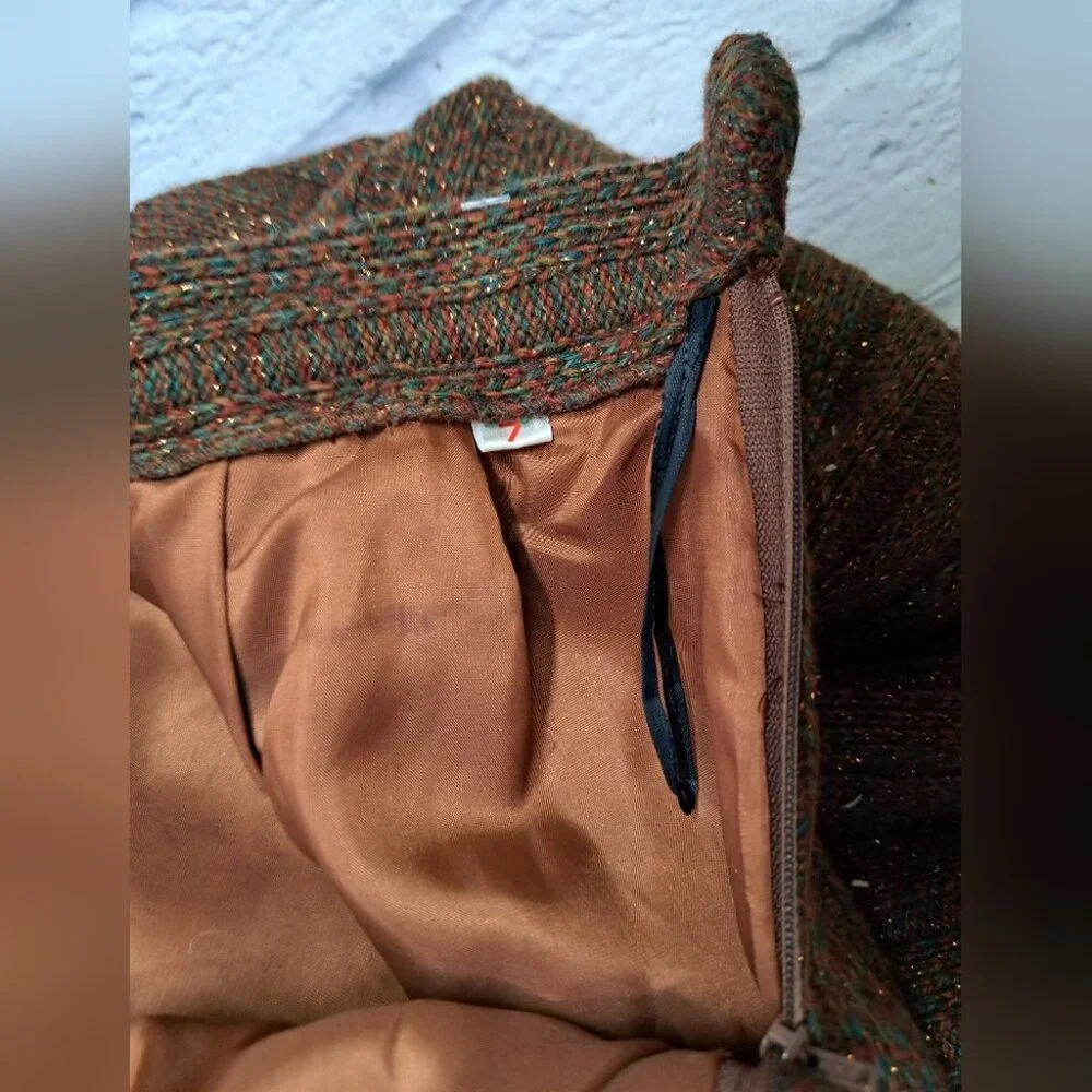 Vintage 70s 60 San Yuet Women's 2 Pc Set Skirt Jacket Suit Brown Japan Small 25W - Picture 14 of 14